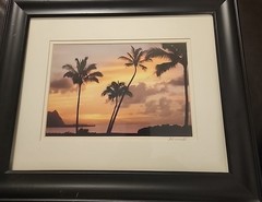 Vintage Signed Print 11×14 frame-Photo Sunset in Kauai Hawaii 10 x 7 3/4 print
