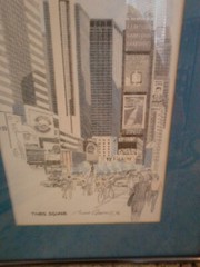 Bruce Arvon Times Square Drawing Framed and Matted 8 x 10