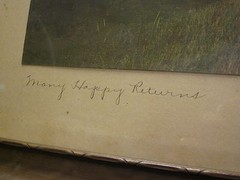 WALLACE NUTTING HAND COLORED «MANY HAPPY RETURNS» SIGNED FRAMED 19″ X 16″