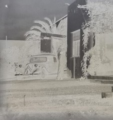 Great Antique Photo Glass Plate, Rare Glass Negative, Car Front House, Circa 1930 – Rare