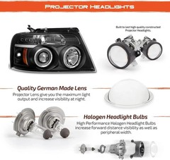 – for 04-08 Ford F150 F-150 Pickup Black Bezel Dual LED G2 Projector Headlights