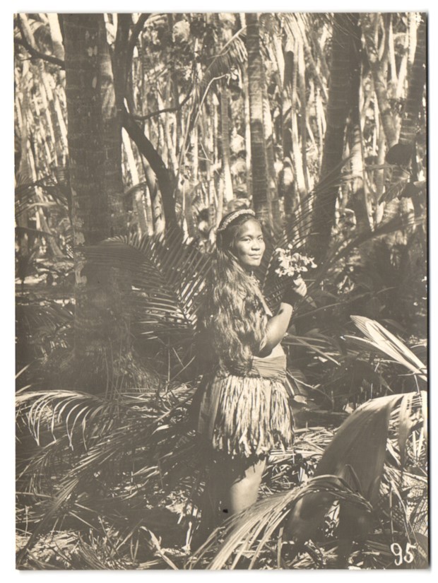 Photograph Native South Sea Beauty with Flowers in Jungle
