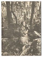 Photograph Native South Sea Beauty with Flowers in Jungle