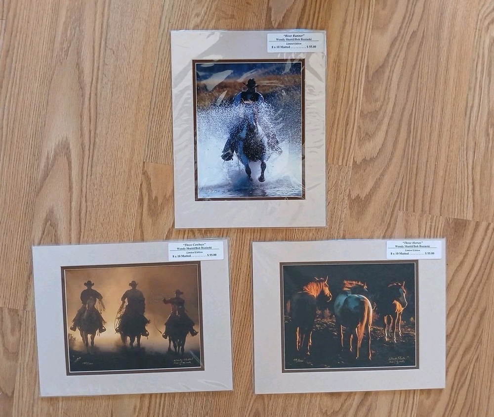 3 Wendy Shattil/Bob Rozinski Signed Gathering Of Horses Cowboy Matted Photos