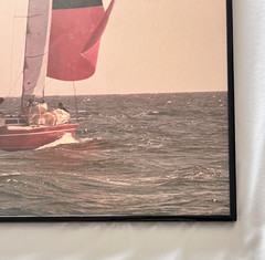 Vintage ART DECO Sailboat Photo Framed Lady Face Sail 18″H x 13″W Photograph