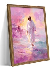 Framed Pink Jesus Wall Art Gifts for Christian, Jesus Walking On Water Canvas…