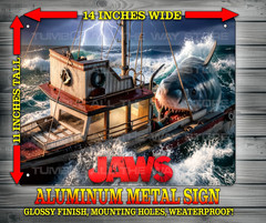Jaws 70s Great White Shark Horror Night Movie Metal Sign Wall Art 14″ x 11″