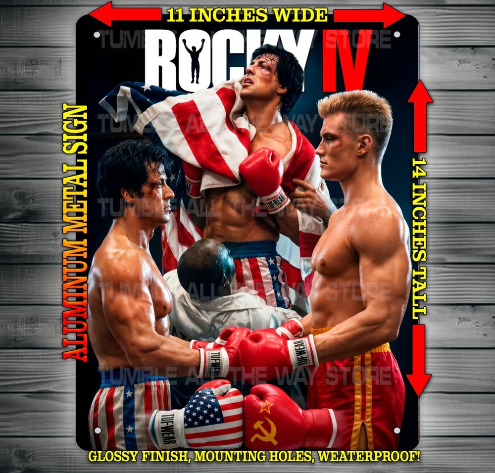 Rocky 4 Sylvester Stallone & Dolph Lundgren Boxing Metal Sign Wall Art 14×11″