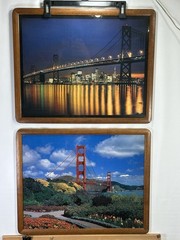 Vintage Art San Francisco Golden Gate & Oakland Bay Bridge 21.5×17.5 John Wagner