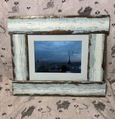 Large Rustic Blue Wooden Frame w/ Paris Photo 11”x 14” Photograph 18”x 22” Frame