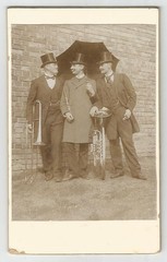 Music, Wind Orchestra, Musicians Under Umbrella, Old Photograph Circa 1900