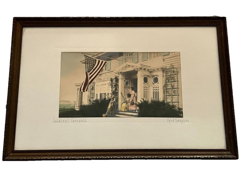 Fred Thompson Hand Colored Photo «Soldier’s Farewell» Women And American Flag