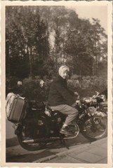Vintage Photo Man with Motorcycle and Aviator Glasses Fashion Snapshot