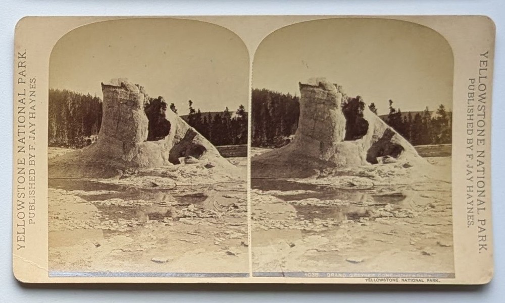 F Jay Haynes / Grand Greyser sic Cone Upper Basin 1038 Stereoview Grand Geyser