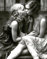 Girls Kissing on Stoop Photo Art Print, Vintage photography 8X10 Inches