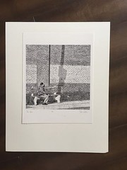 BRUCE BLUM SIGNED B&W Engraving (16″X 20″)-» Bus Stop»