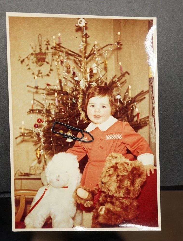 Photo Portrait Child Girl Christmas Tree Color Teddy Bear Stuffed Animal Toy