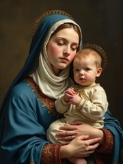 A3 Photo Mother Child Tenderness Artistic Glossy Paper Decor -115