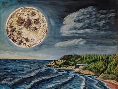 Blue moon painted on a stretched canvas size 16x20in. 