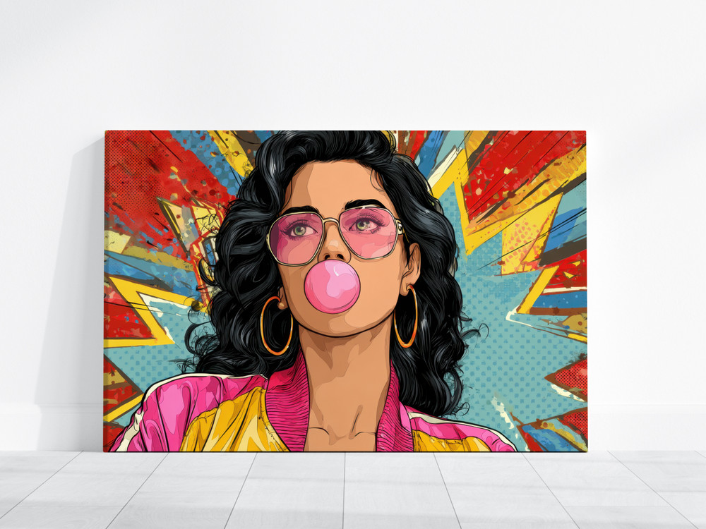 Colorful Pop Art Girl Print, Woman Retro Bubblegum Poster 80s Inspired Pop Decor