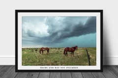 Horses and Thunderstorm on Stormy Day in Colorado Photo Print – Unframed