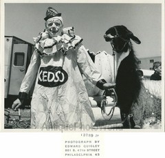 Circus Kedso the Clown posing with Llama vintage art photo by Edward Quigley
