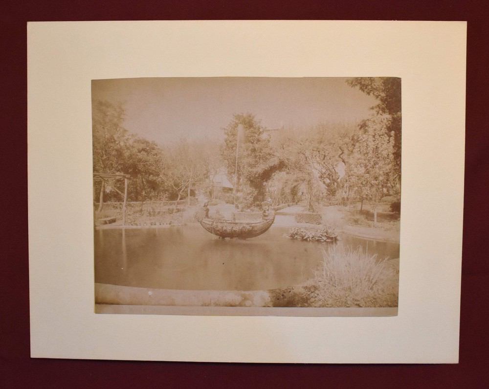 Vintage Photograph of a Fountain at an Italian Villa, Sepia Wash