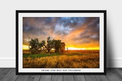 Great Plains Photography Print: Oklahoma Barn Stormy Sunset Prairie Photo