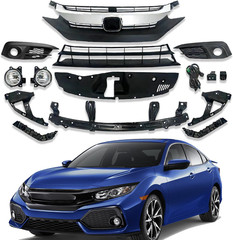 Front Bumper Cover Kit Compatible with 2016 2017 2018 Honda Civic Sedan, with Up