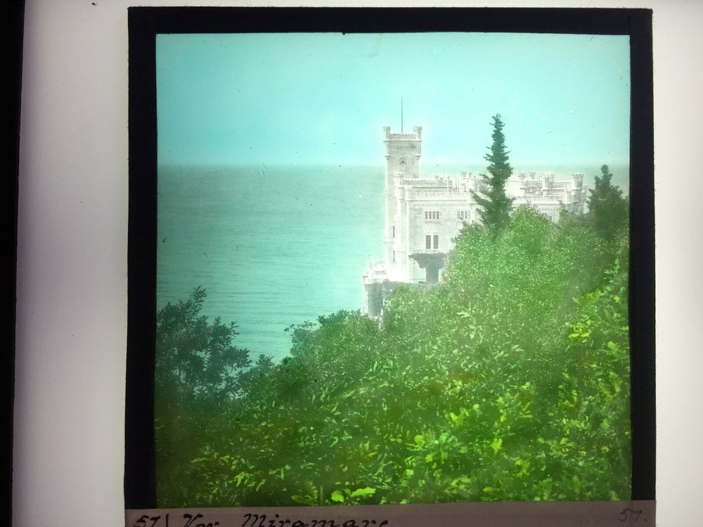 Vintage Glass Slide Photo Plate Pre MIRAMARE ITALY ITALY c1906 8×8 HAND COLORED