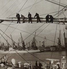 Sailboat «Tovarishch» in Odesa Seaport Photo, Black and White Vintage Photo