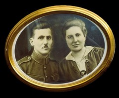 Antique Photograph Pair Back Glass in Real Wood Frame Nostalgic Beautiful 45x35cm