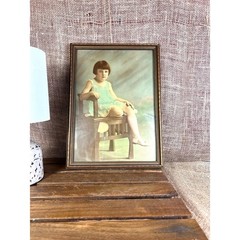 Hand-Tinted Child Portrait Photo – 1920s Framed –Pastel Tinting, Wood Frame