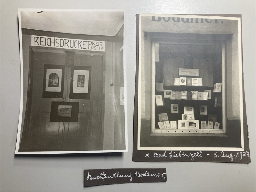 1927 2x old photo Bad Liebenzell bookstore Bodamer shop window