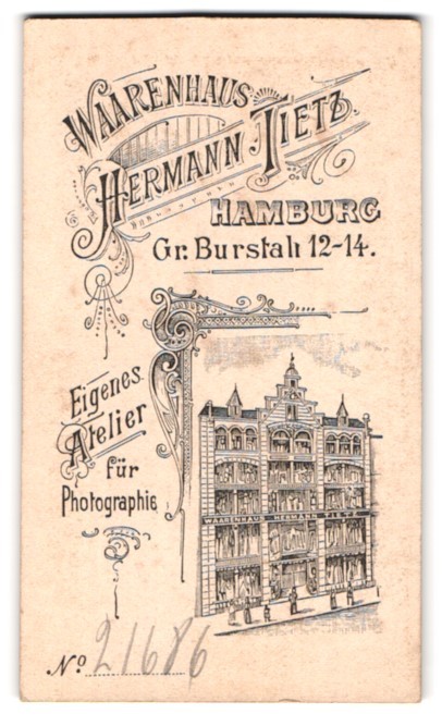Photography Hermann Tietz, Hamburg, view Hamburg, studio in department store size Bu