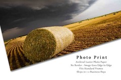 Country Photography Print – Storm Over Round Hay Bale on Stormy Day in Kansas