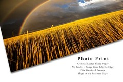 Great Plains Photography Print – Double Rainbow Over Wheat Field in Kansas