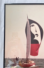 Vintage ART DECO Sailboat Photo Framed Lady Face Sail 18″H x 13″W Photograph