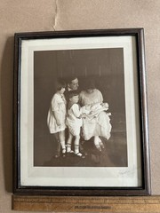 Antique Walnut & Black Picture Frame with Portrait Photo Signed Johnston Studio