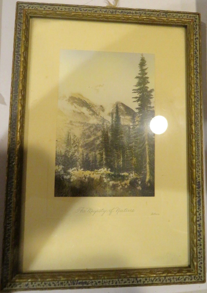 Vintage Glass Framed Valley to Snowcap Mountain Picture 3.5″ X 5.25″