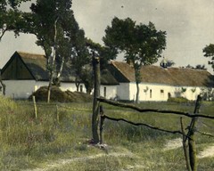 Larger size hand colored fine art Photograph, farm w clouds, 1930’s