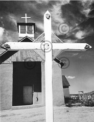 Book Plate Ansel Adams B/W 7.5 X 5.75″ White Cross and church, Coyote, NM, 1960