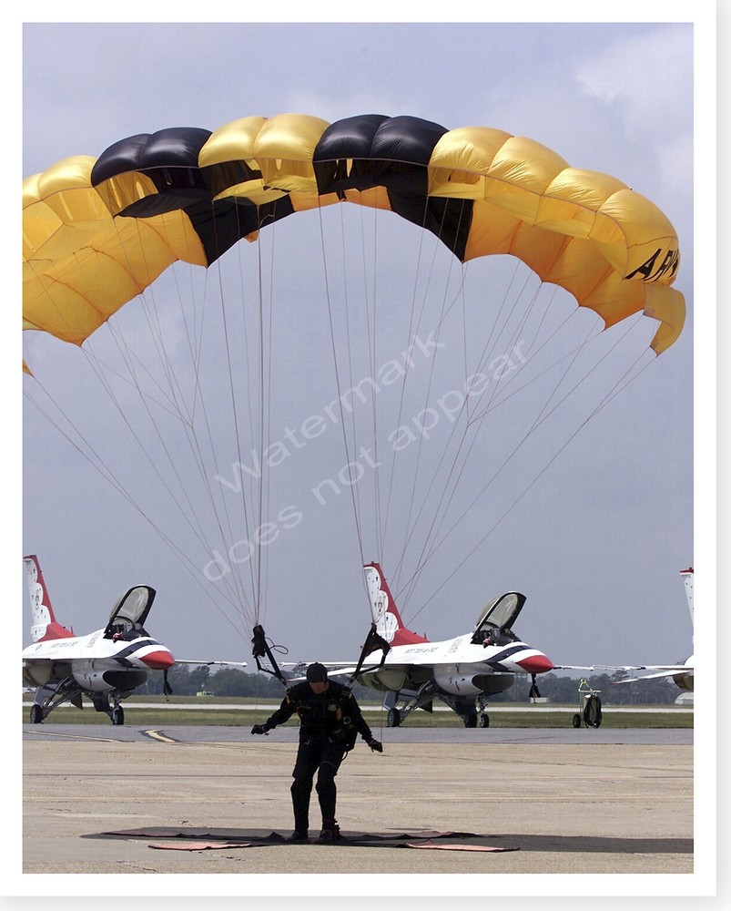 Golden Knight Paratrooper W/ Thunderbirds In Background Silver Halide Photo