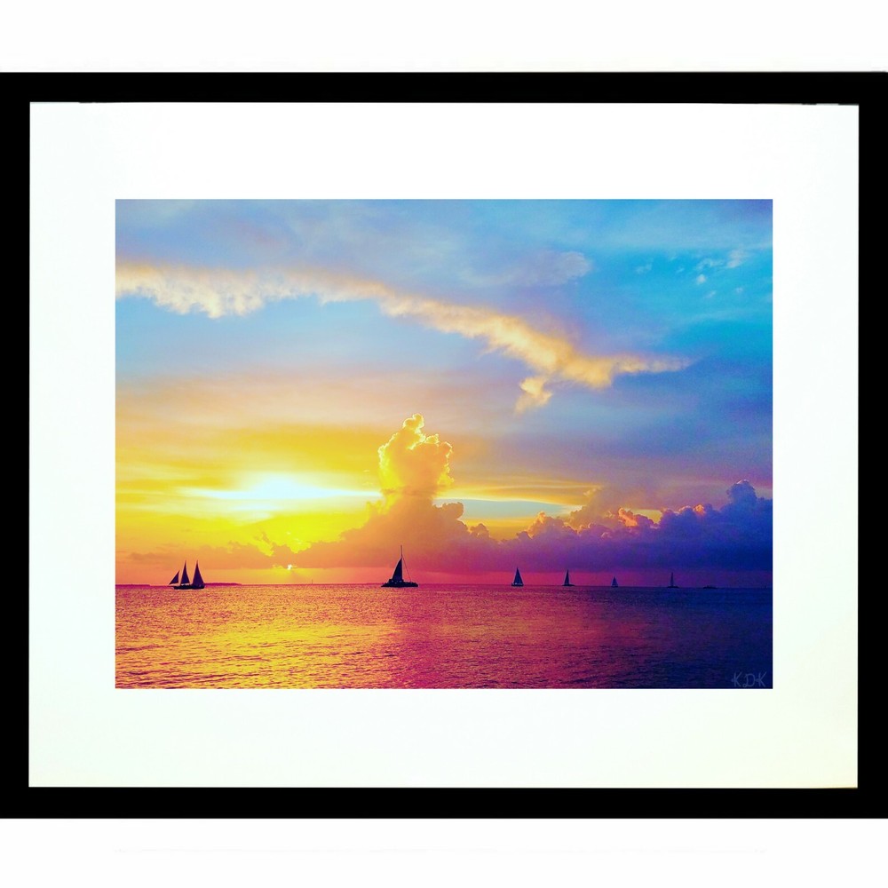 KEY WEST Sunset Sail 11×14″ Matted Art Photo Photograph Sailing Silhouette Boat