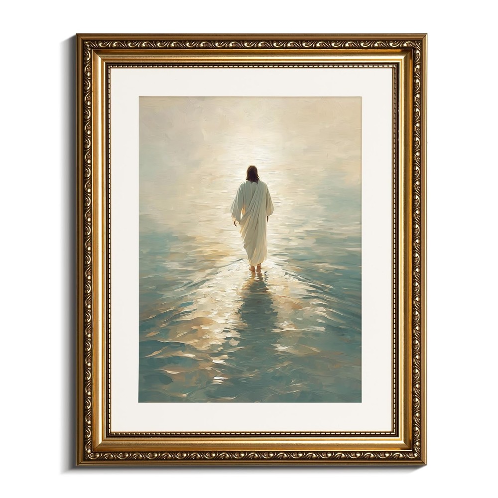 InSimSea 13×16 Gold Framed Christian Wall Art, Jesus Walking on Water Canvas …