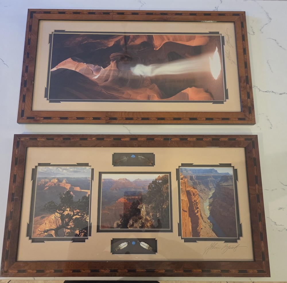 Vintage Alain Briot Landscape Triptych Signed Southwestern Navajo Style Frames