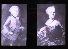 Mozart Wolfgang Amadeus and Nannerl in Vienna Old Glass Picture 8.5 x 10 cm