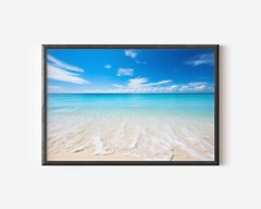 Beach Ocean Photo, Crystal Clear Waters and Blue Sky Landscape, Coastal Decor