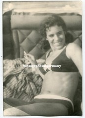 D7048 Photo 1960s Pretty Woman Semi Nude Bikini Swimwear Smoking Tuxedo