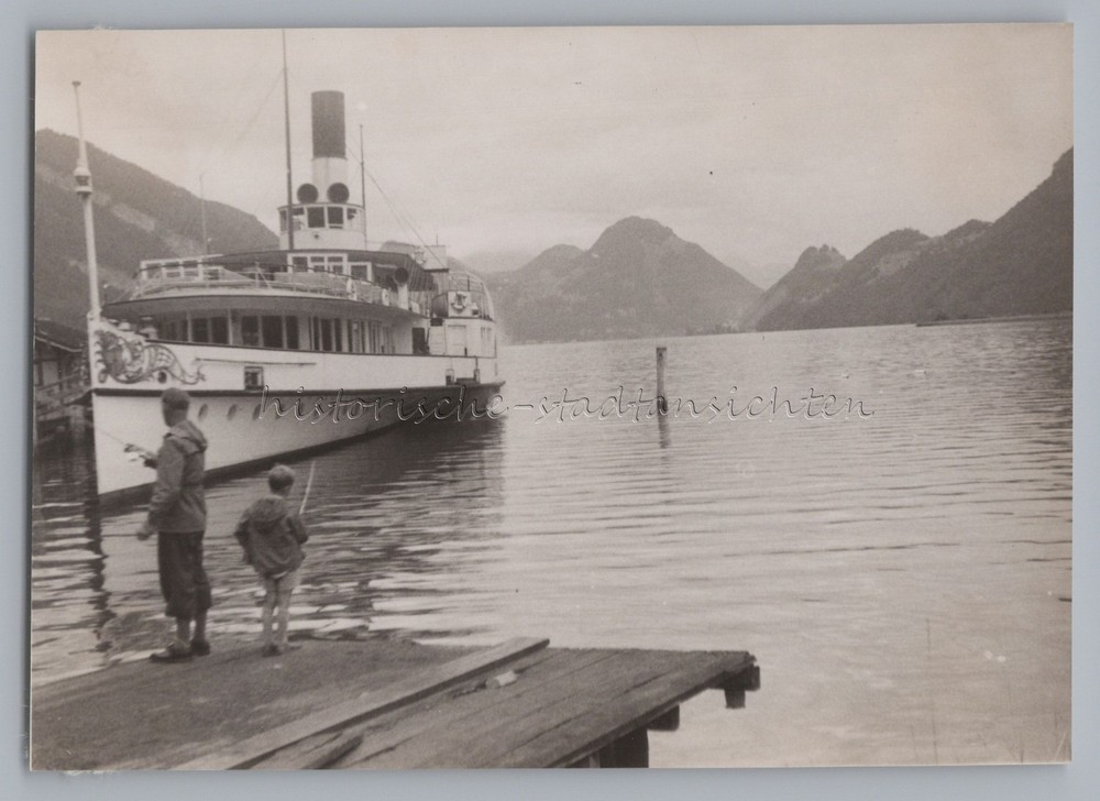 Lake Lucerne Switzerland 1954 – Steamer Dock Angler – Photo 1950s